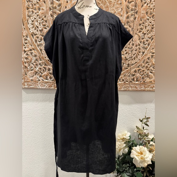 Ann Taylor NWT Black Linen Blend Straight Dress with Tie- size LXP - Picture 5 of 7